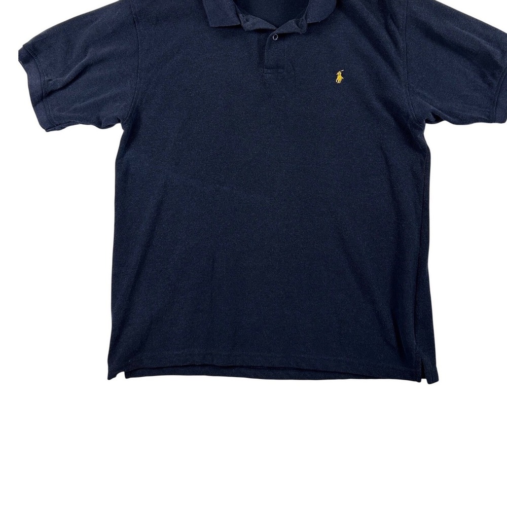 Polo Ralph Lauren Mens Navy Blue Short Sleeve Mesh Polo Shirt Yellow Pony Logo